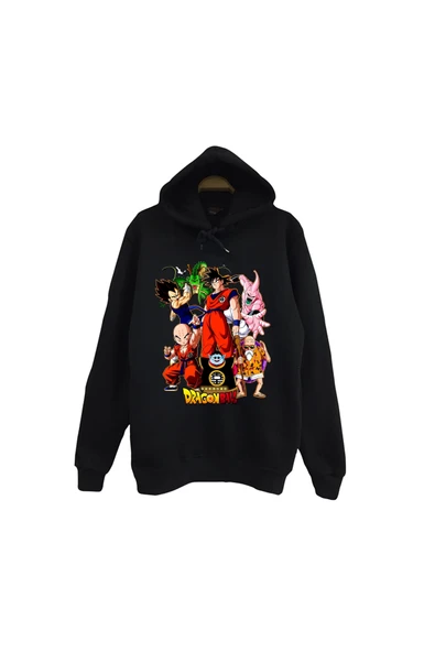 fame-stoned Dragon Ball Z Anime Baskılı Unisex %100 Pamuk Kapüşonlu Siyah Sweatshirt ürün görseli 1