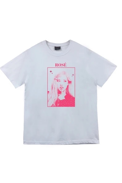 fame-stoned Rosé - BLACKPINK - K-Pop - Baskılı Unisex %100 Pamuk Beyaz T-shirt ürün görseli 1