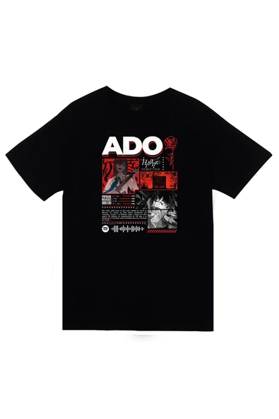 fame-stoned Ado Japon - K-Pop - Rock - Müzik Baskılı Unisex %100 Pamuk Siyah T-shirt ürün görseli 1