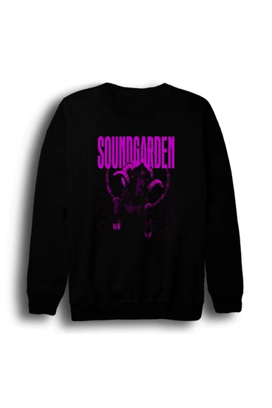 fame-stoned Soundgarden - Müzik Grubu Baskılı Unisex %100 Pamuk Siyah Bisiklet Yaka Sweatshirt ürün görseli 1