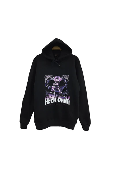 fame-stoned Murder Drones Baskılı Unisex %100 Pamuk Kapüşonlu Siyah Sweatshirt ürün görseli 1