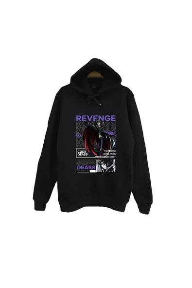 fame-stoned Lelouch Lamperouge - Anime - Karakter Baskılı Unisex %100 Pamuk Kapüşonlu Siyah Sweatshirt ürün görseli 1