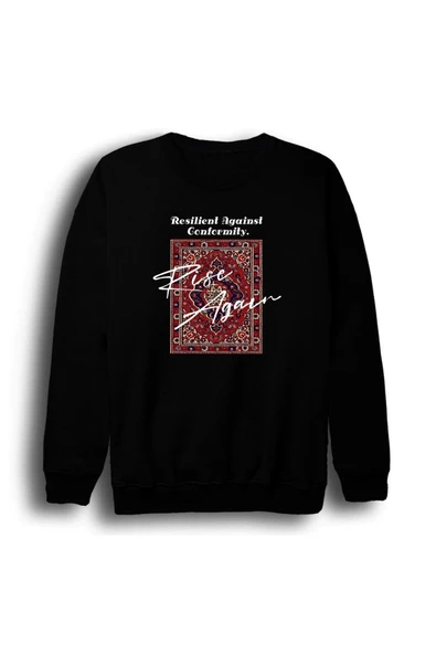 fame-stoned Motif - Halı - Dokuma Baskılı Unisex %100 Pamuk Siyah Bisiklet Yaka Sweatshirt ürün görseli 1
