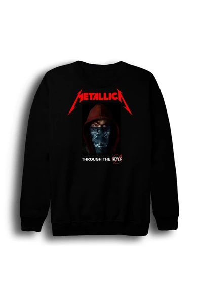fame-stoned Metallica Baskılı Unisex %100 Pamuk Bisiklet Yaka Siyah Sweatshirt ürün görseli 1
