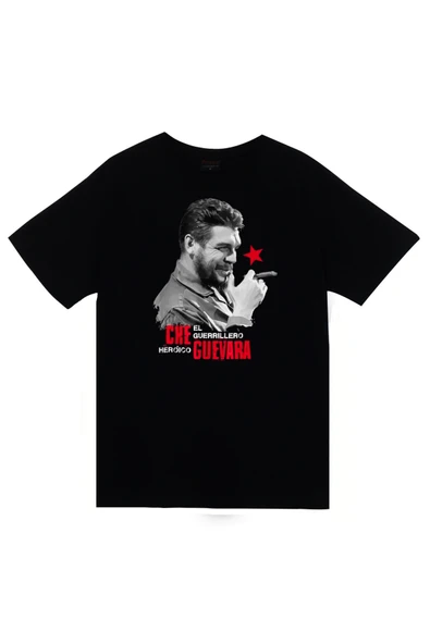 fame-stoned Che Guevera Baskılı Unisex %100 Pamuk Siyah T-shirt ürün görseli 1