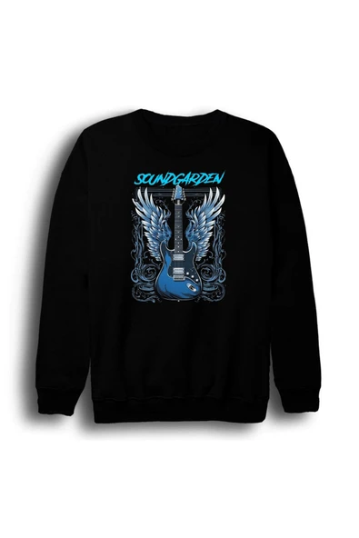 fame-stoned Soundgarden - Müzik Grubu Baskılı Unisex %100 Pamuk Siyah Bisiklet Yaka Sweatshirt ürün görseli 1