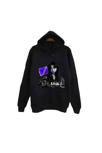 fame-stoned La Lisa - Lisa - BLACKPINK - K-Pop - Alter Ego Baskılı Unisex %100 Pamuk Kapüşonlu Siyah Sweatshirt ürün görseli 1