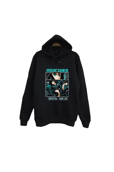 fame-stoned Demon Slayer Muichiro Tokito - Anime Baskılı Unisex %100 Pamuk Siyah Kapüşonlu Sweatshirt ürün görseli 1