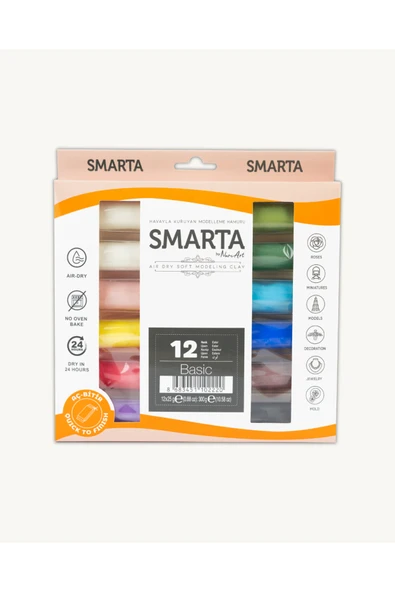 Smarta 12'li Hava İle Kuruyan Modelleme Hamuru Seti (25G X 12 ADET) ürün görseli 1