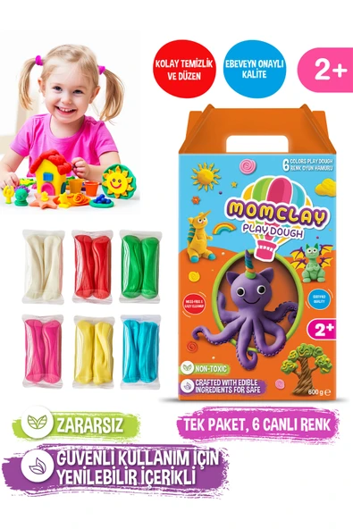 MomClay 6 Renkli Doğal Oyun Hamuru ürün görseli 1