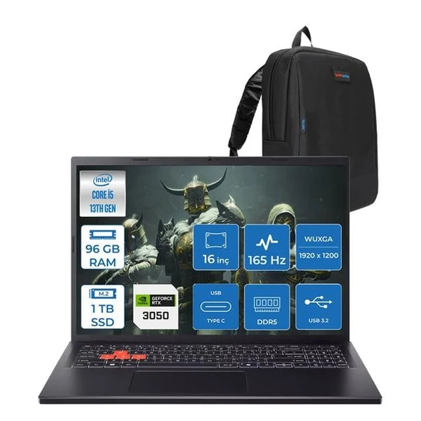 Acer Nitro Lite Intel Core I5 13420H 96GB Ddr5 1tb SSD 6GB/RTX3050/45W 16" Wuxga IPS 165Hz Windows 11 Pro Taşınabilir Bilgisayar NHDAAEY001H22 + Zettaçanta ürün görseli 1