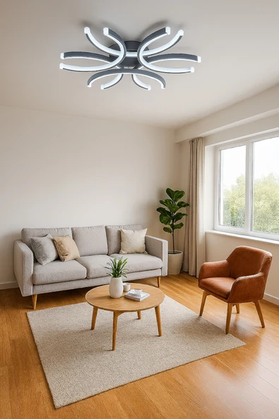 LEGACY Levora Antrasit Renk Modern Tasarım - Salon - Mutfak - Yatak Odası Beyaz Işıklı Led Avize ürün görseli 1