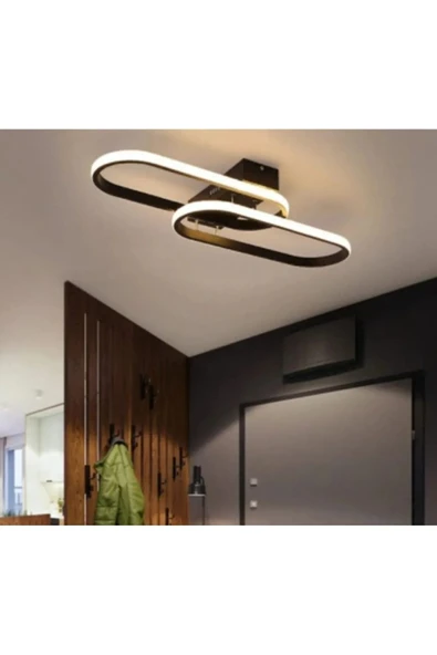 LEGACY Zzez Siyah Renk Modern Tasarım Beyaz Ledli Cafe - Mutfak - Salon 2 Li Led Avize ürün görseli 1