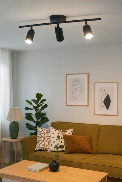 LEGACY Spoti 3'Lü Siyah Renk (BEYAZ IŞIK) Modern Tasarım Salon - Mutfak - Banyo Spot Ledli Sıralı Avize ürün görseli 1