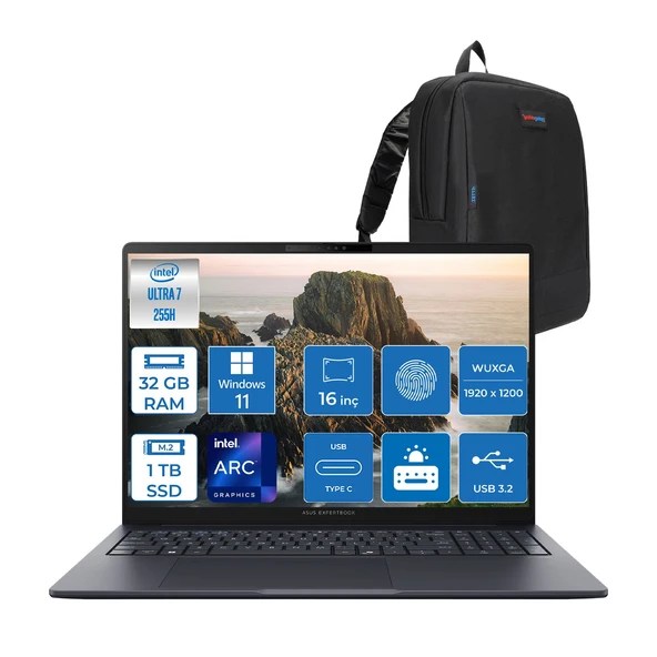 Asus Expertbook B5 B5605CCA-U716512B1D Intel® Core™ Ultra 7 255H Aı 32GB Ddr5 1tb SSD Intel® Arc™ Graphics 16" Wuxga (1920X1200) IPS 300NITS WIN11PRO Taşınabilir Bilgisayar B5605CCAP08+ZETTAÇANTA ürün görseli 1