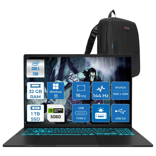 Asus Vivobook 16 V3607VM Intel Core 5 210H 32GB Ddr5 1tb SSD RTX5060 Gddr7 8gb Windows 11 Pro 16" WUXGA(1920X1200) 144HZ 300NITS Taşınabilir Bilgisayar RP049P13 + Zetta Çanta ürün görseli 1
