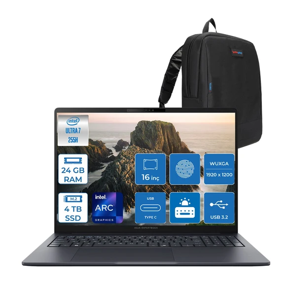 Asus Expertbook B5 B5605CCA-U716512B1D Intel® Core™ Ultra 7 255H Aı 24GB Ddr5 4tb SSD Intel® Arc™ Graphics 16" Wuxga (1920X1200) IPS 300NITS Freedos Taşınabilir Bilgisayar B5605CCAF05+ZETTAÇANTA ürün görseli 1