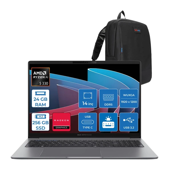 Asus Expertbook P3 PM3406CKA Ryzen Aı 7-350 24GB Ddr5 256GB SSD Radeon 860M 14.0-Inch, Wuxga (1920 x 1200) 300NITS Freedos Taşınabilir Bilgisayar PM3406CKAF01+ZETTAÇANTA ürün görseli 1