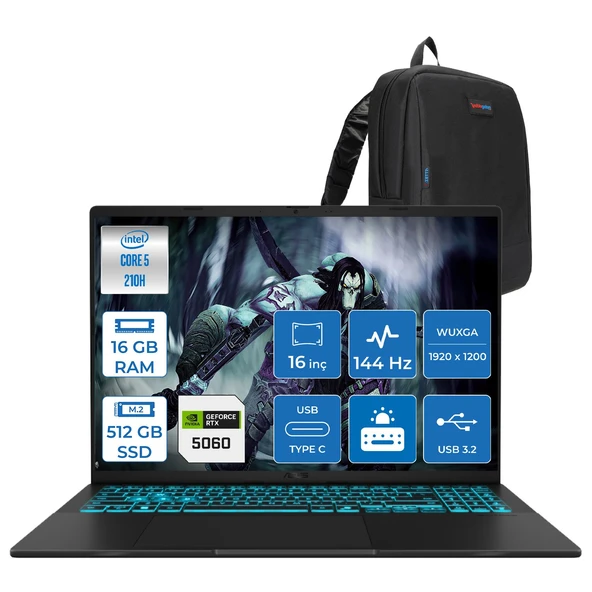 Asus Vivobook 16 V3607VM Intel Core 5 210H 16GB Ddr5 512GB SSD RTX5060 Gddr7 8gb Freedos 16" WUXGA(1920X1200) 144HZ 300NITS Taşınabilir Bilgisayar RP049F02 + Zetta Çanta ürün görseli 1