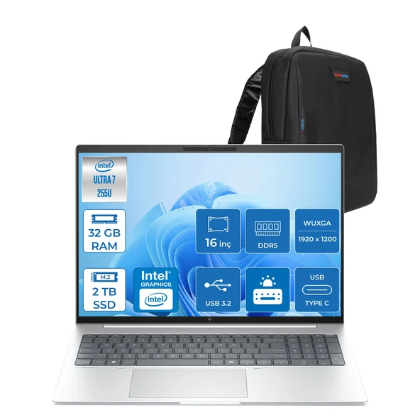 Hp Elitebook 8 G1I Intel® Core Ultra 7 255U 32GB Ddr5 2tb SSD 16" Wuxga (1920X1200) IPS 300NIT Freedos Taşınabilir Bilgisayar C9FG8ETF09+ZETTAÇANTA ürün görseli 1