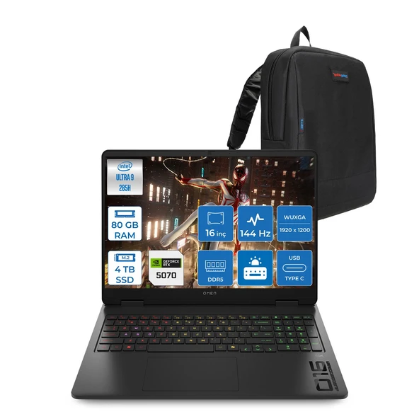Hp Omen Slim Intel Core Ultra 9 285H 80GB Ddr5 4tb SSD 8GB/RTX5070 16" Wuxga 144Hz IPS 300NIT Windows 11 Home Taşınabilir Gaming Bilgisayar 16AN0017NTH28 + Zettaçanta ürün görseli 1