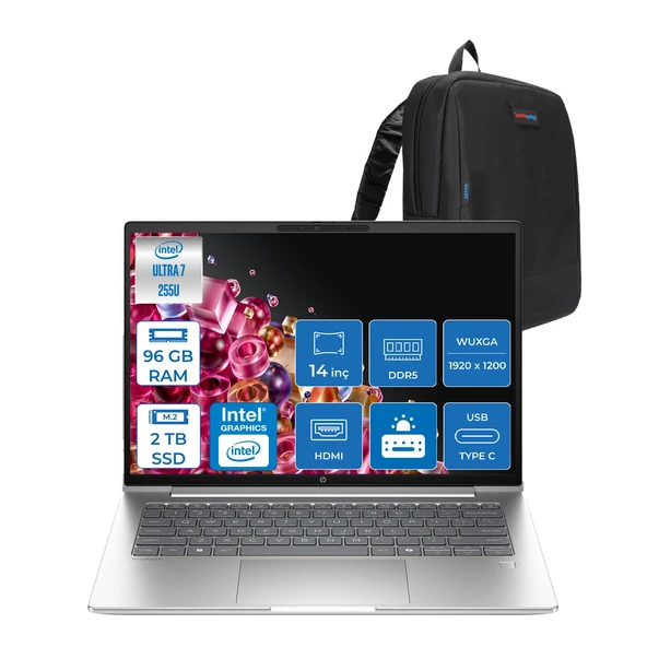 Hp Probook 4 G1I Intel® Core Ultra 7 255U 96GB Ddr5 2tb SSD 14" Wuxga (1920 x 1200), IPS 300 Nits  Freedos Taşınabilir Bilgisayar C9FH1ETF29+ZETTAÇANTA ürün görseli 1