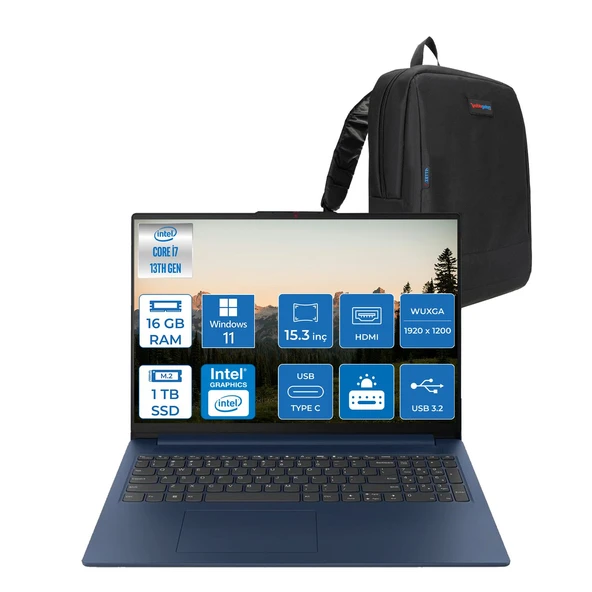 Lenovo Ideapad Slim 3 15IRH10 Intel Core I7 13620H 16GB 1tb SSD Windows 11 Home 15.3" Wuxga (1920X1200) IPS 300NITS Taşınabilir Bilgisayar 83K10061TRH03 + Zetta Çanta ürün görseli 1