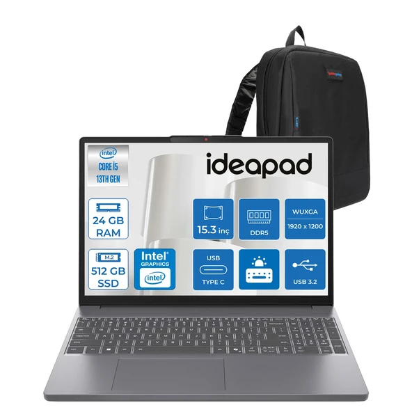 Lenovo Ideapad Slim 3 15IRH10 Intel Core I5 13420H 24GB 512GB SSD Freedos 15.3" Wuxga (1920X1200) IPS 300NITS Taşınabilir Bilgisayar IP83K100Q0TRF06 + Zetta Çanta ürün görseli 1