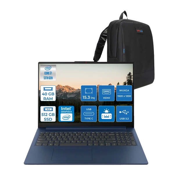 Lenovo Ideapad Slim 3 15IRH10 Intel Core I7 13620H 40GB 512GB SSD Freedos 15.3" Wuxga (1920X1200) IPS 300NITS Taşınabilir Bilgisayar 83K10061TRF10 + Zetta Çanta ürün görseli 1