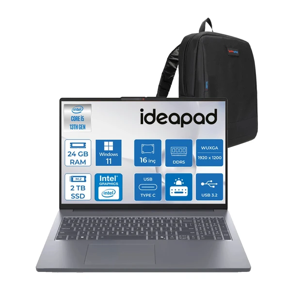 Lenovo Ideapad Slim 3 16IRH10 Intel Core I5 13420H 24GB 1tb SSD + 1tb SSD Windows 11 Home 16" Wuxga (1920X1200) IPS 300NITS Taşınabilir Bilgisayar IP83K20077TRH08 + Zetta Çanta ürün görseli 1
