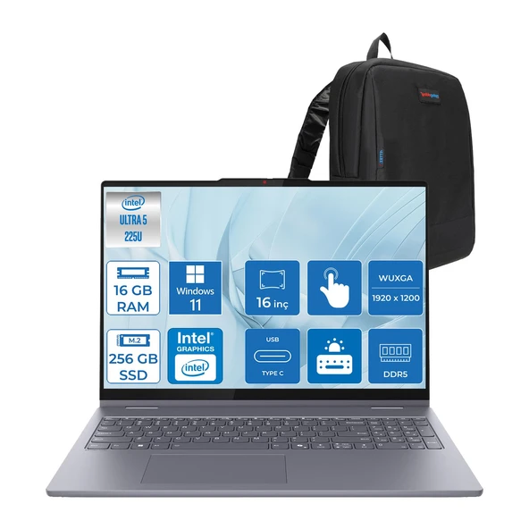 Lenovo Ideapad 5 2-In-1 16AIL10 Intel Core Ultra 5 225U Aı 16GB 256GB SSD 16" Wuxga IPS 300NITS WIN11HOME Dokunmatik +Lenovo® Digital Pen2 Bilgisayarr 83KS0005TRH01+ZETTAÇANTA ürün görseli 1