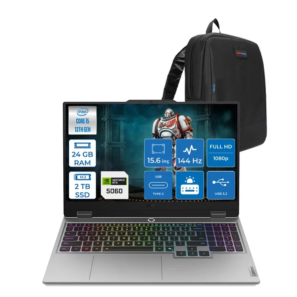 Lenovo Loq 15IRX10 Intel Core I5 13450HX 24GB Ddr5 2tb SSD RTX5060 8gb 100W Freedos 15.6" Fhd (1920X1080) IPS 300NITS 144Hz 100% Srgb Taşınabilir Bilgisayar 83JE00ENTRF09 + Zetta Çanta ürün görseli 1