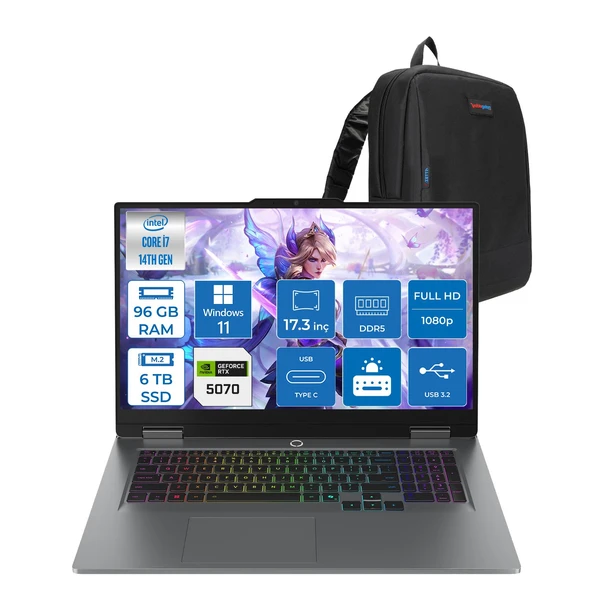 Lenovo Loq 17IRX10 Intel Core I7 14700HX 96GB Ddr5 6tb SSD RTX5070 8gb 115W Windows 11 Pro 17 Inç Fhd (1920X1080) IPS 300NITS 165HZ 100% Srgb Taşınabilir Bilgisayar W83JH006HTRP47 + Zetta Çanta ürün görseli 1