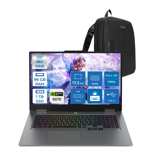 Lenovo Loq 17IRX10 Intel Core I7 14700HX 96GB Ddr5 1tb SSD RTX5070 8gb 115W Freedos 17 Inç Fhd (1920X1080) IPS 300NITS 165HZ 100% Srgb Taşınabilir Bilgisayar W83JH006HTRF44 + Zetta Çanta ürün görseli 1