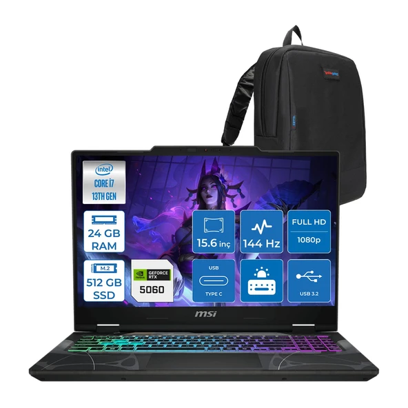 Msı Cyborg 15 Intel Core I7 13620H 24GB Ddr5 512GB SSD RTX5060 Gddr7 8gb Freedos 15.6" Fullhd (1920X1080) 144HZ IPS Taşınabilir Bilgisayar B13WFKG490XTRF07 + Zetta Çanta ürün görseli 1