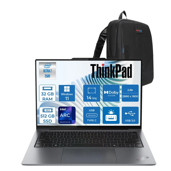 Lenovo Thinkpad X9-14 Gen 1 Aura Edition Intel Core Ultra 7 258V 32 GB 512GB SSD Windows 11 Pro 14'' 2.8k (2880 x 1800) OLED 500NITS Dokunmatik Dizüstü Bilgisayar X21QA0025TX02 + Zetta Çanta ürün görseli 1