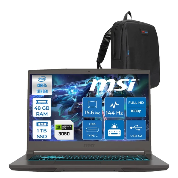Msı Thin 15 Intel Core I5 13420H 48GB Ddr4 1tb SSD 6GB/RTX3050/45W 15.6" Fhd 144Hz IPS Windows 11 Home Taşınabilir Bilgisayar 2868XTRH18 + Zettaçanta ürün görseli 1
