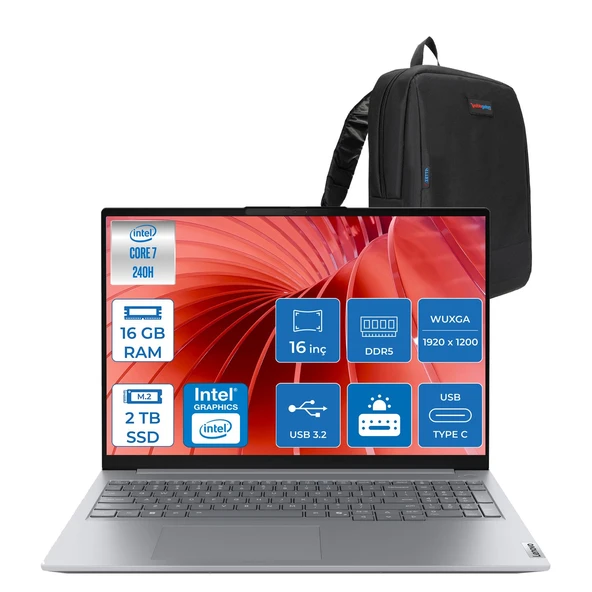 Thinkbook 16 G8 Irl Intel Core 7 240H 16GB Ddr5 2tb SSD Intel Iris Xe Graphics 16" Wuxga IPS 300NITS 60Hz Freedos Taşınabilir Bilgisayar 21SH009GTXF03 + Zettaçanta ürün görseli 1