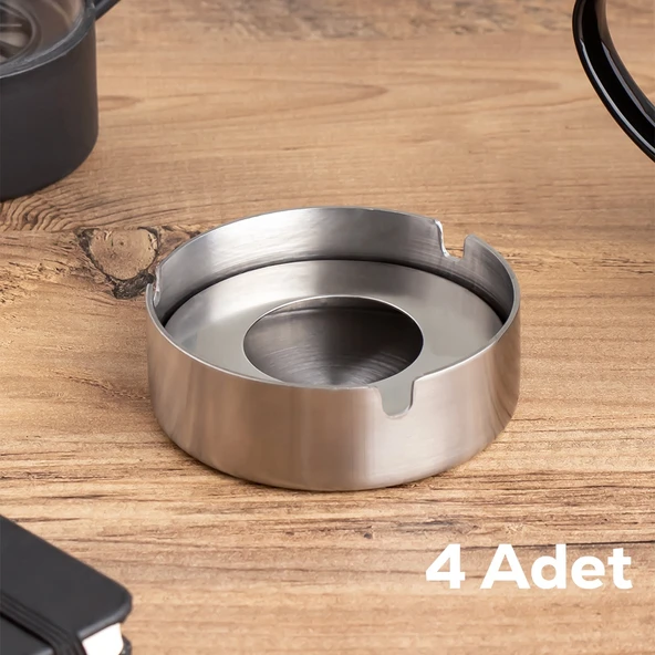 Porsima 4'lü TE-136 Paslanmaz Çelik Metal Kül Tablası - Kapaklı Rüzgar Geçirmez Küllük ürün görseli 1