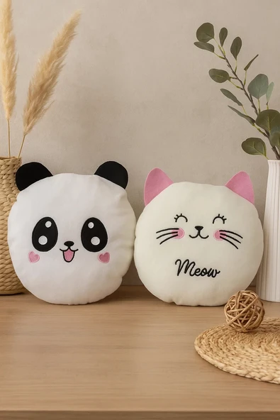 Sevimli Kedi Ve Panda Orta Boy Bebek Çocuk Yastık 2'li Paket ürün görseli 1