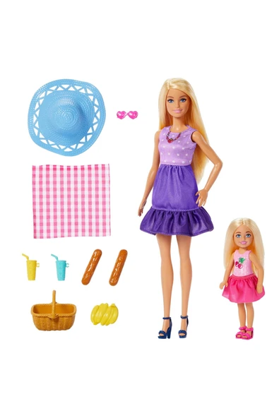 Barbie Malibu ve Chelsea Kıyafetleri ve Aksesuarları, 9 aksesuar ile piknik temalı oyun seti JBF43 ürün görseli 1