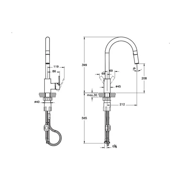 Artema Maestro Standart Pull Down Eviye Bataryası Krom A42162 - Resim 2