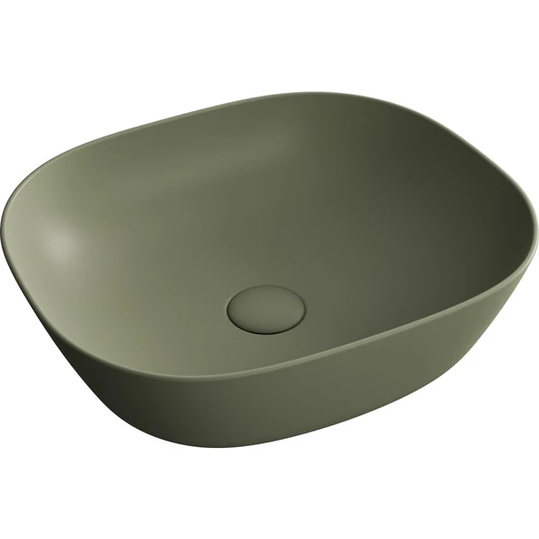 VitrA Plural 7810B475-0016 Kare Alçak Çanak Lavabo, VitrA Clean, 45 cm, Mat Yosun Yeşili ürün görseli 1