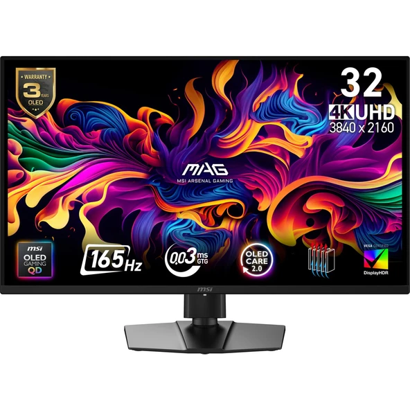 MSI 31.5" MAG 322UP QD-OLED E16 3840x2160 UHD 165HZ 0.03MS FREESYNC PREMIUM PRO GAMING MONITOR ürün görseli 1