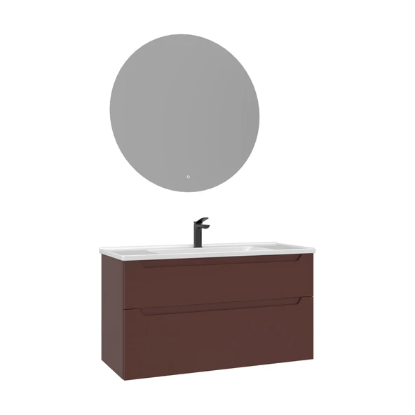 Orka Messina 100 cm Tuscan Kırmızı LED Banyo Dolabı Takımı ürün görseli 1