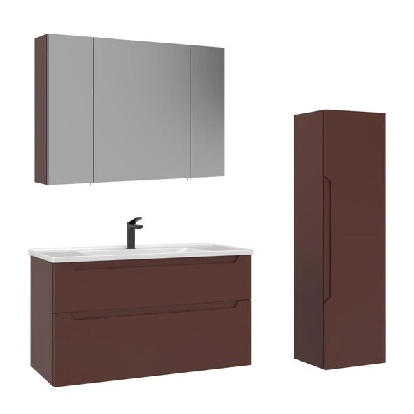 Orka Messina 100 cm Tuscan Kırmızı Banyo Dolabı Takımı ve Boy Dolabı ürün görseli 1