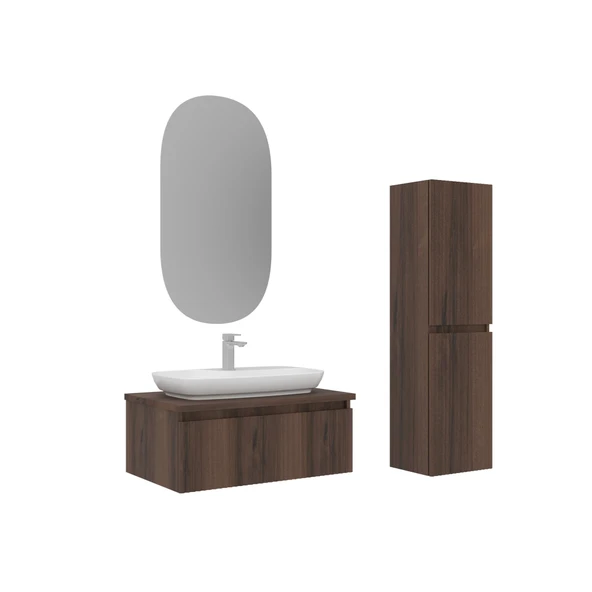Orka Lentia 80 cm Ceviz Banyo Dolabı Takımı ve Boy Dolabı ürün görseli 1