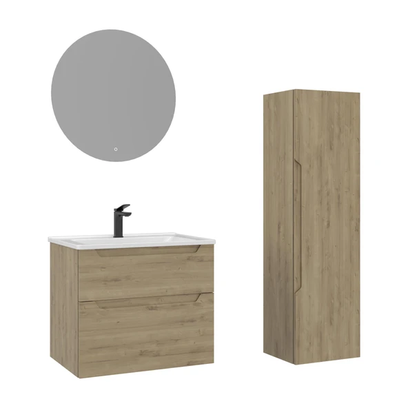 Orka Messina 65 cm Meşe LED Banyo Dolabı Takımı ve Boy Dolabı ürün görseli 1