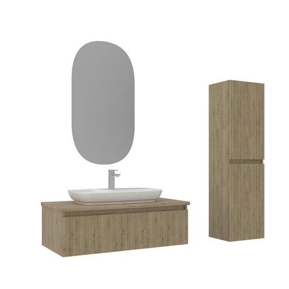 Orka Lentia 100 cm Meşe Banyo Dolabı Takımı ve Boy Dolabı ürün görseli 1
