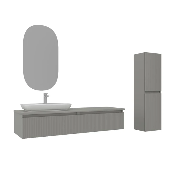 Orka Lentia 160 cm Mat Kaşmir Banyo Dolabı Takımı ve Boy Dolabı ürün görseli 1